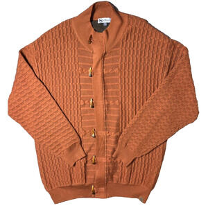 Silversilk 3XLBurnt OrangeCopper FullZip Toggle MockNeck Textured Luxury Sweater